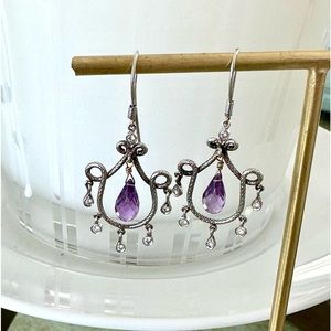 Amethyst and diamond chandelier silver earrings